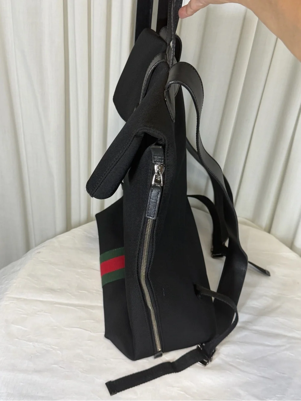 Unbranded Black Canvas Men's Backpack with Green and Red Accent